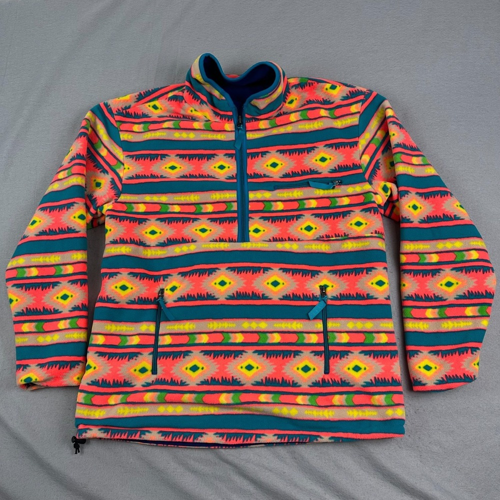 Chubbies Pullover Jacket Mens L Aztec Fleece Reversible Half Zip 90s Retro